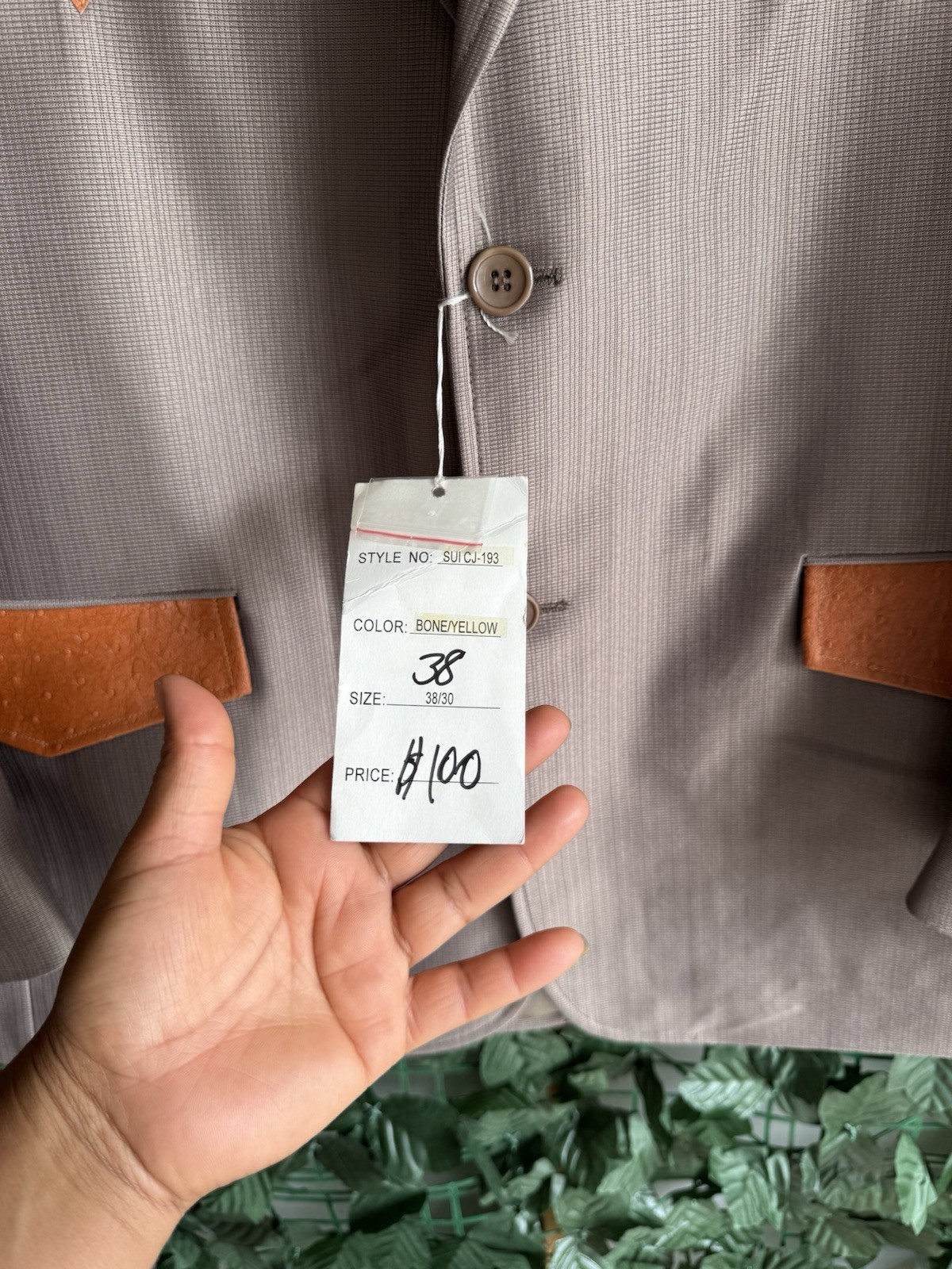 american west taupe western cowboy blazer with brown leather yokes men’s size :4