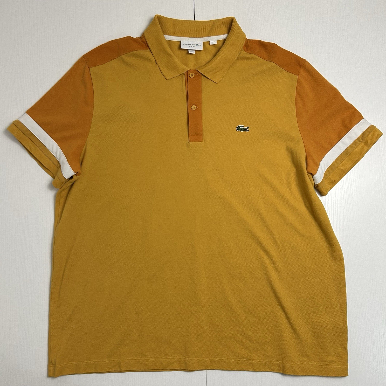 Lacoste Polo Shirt Mens 3XL Big Yellow Orange Slim Fit Pickleball Tennis Preppy