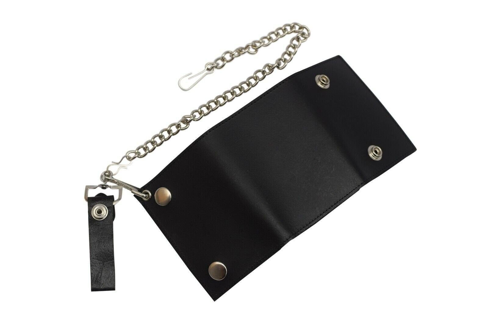 Marshal Genuine Leather Men’s Trifold Wallet with Chain Biker Trucker Black