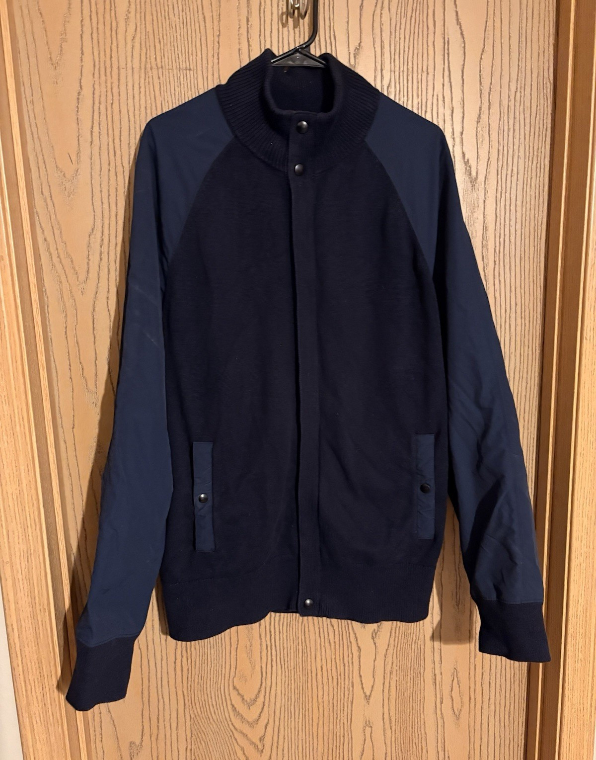 Banana Republic Men’s Navy Bomber Jacket XL Full Zip Snap Band Collar Solid