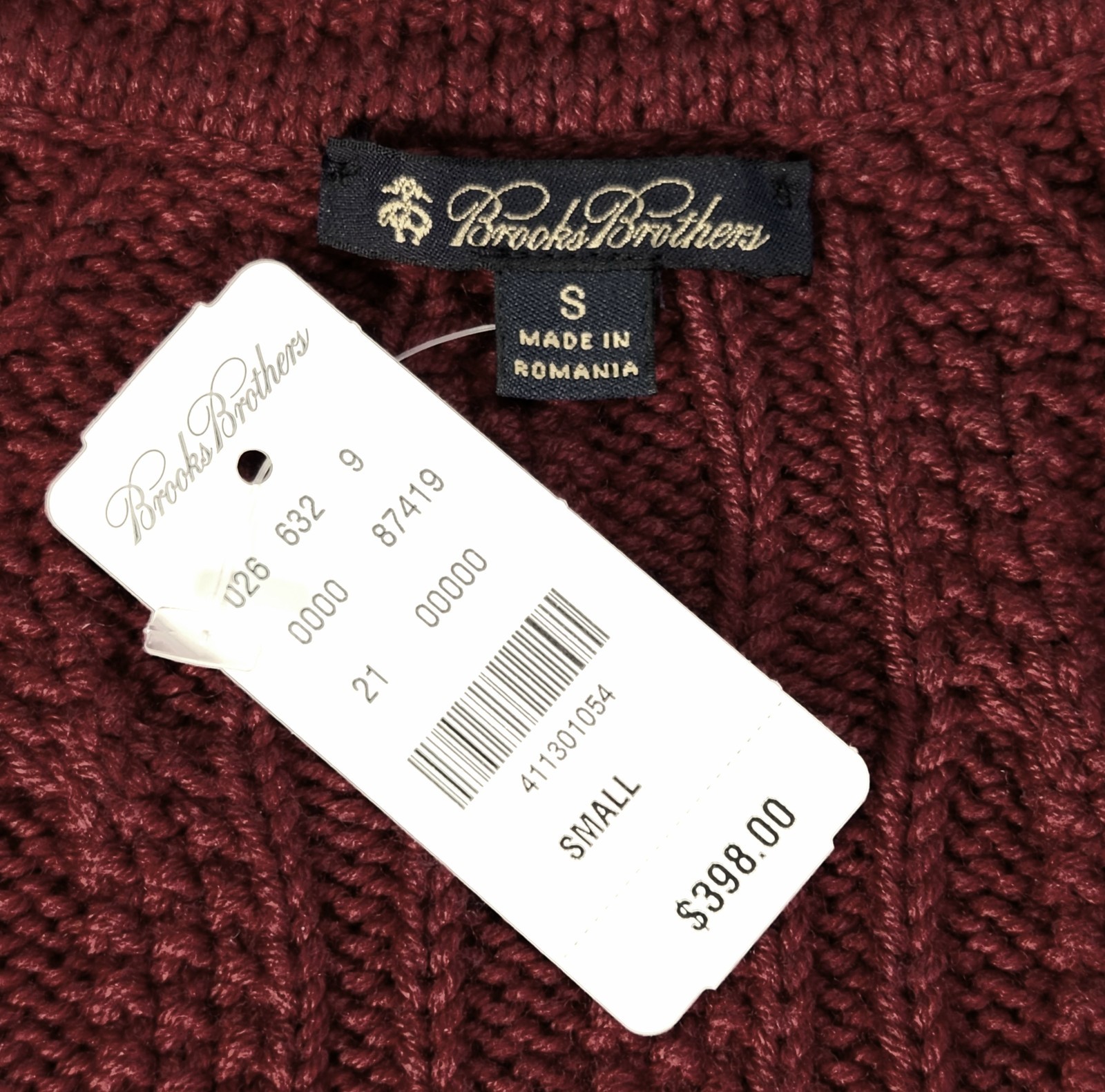 BROOKS BROTHERS S Dark Red 100% WOOL Open Cable Knit Cardigan Sweater NWT $398