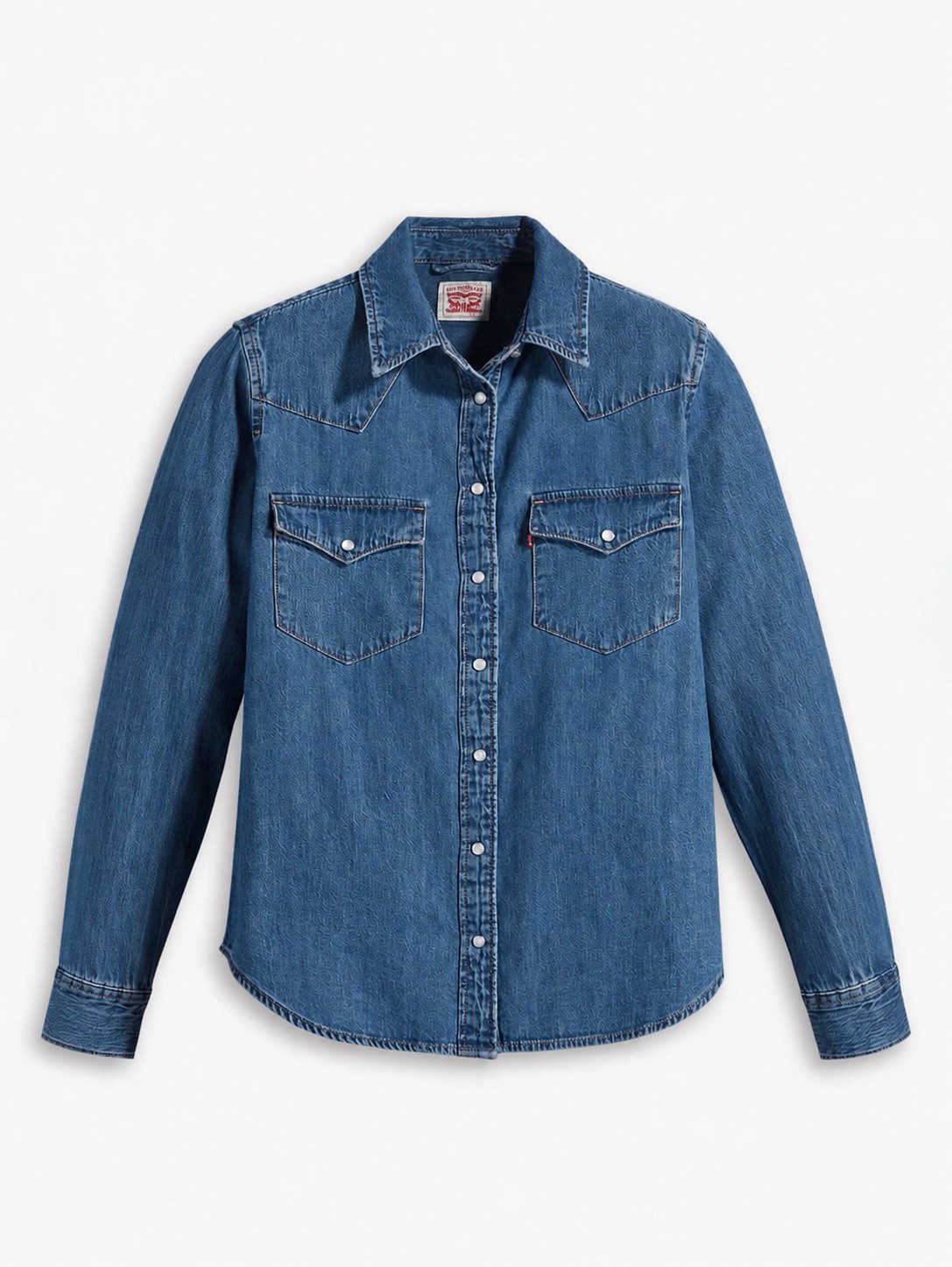 Levi’s Ultimate Western Denim Shirt Womens L Blue Stretch Pearl Snap NWT