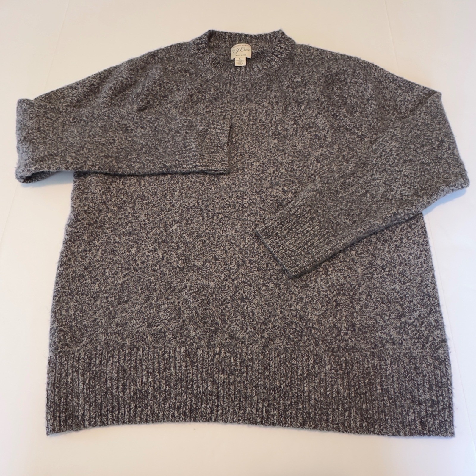 J.Crew Rugged Merino Wool Blend Marled Crewneck Sweater Mens Large Gray