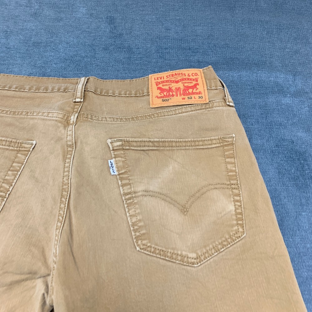 Levi’s 502 Jeans Mens 32×30 Khaki Caraway Slub Twill Stretch Comfort Tapered Leg