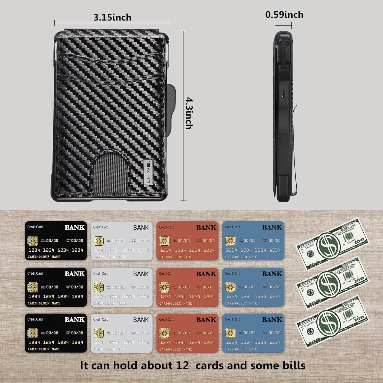 Minimalist Slim Wallet for Men, Credit Card Holder & Money Clip Wallet for Men