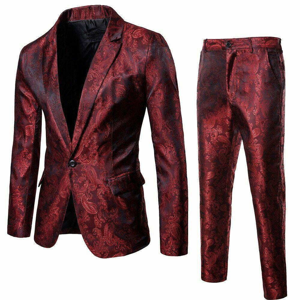 2PC Suit Men’s Tuxedo Dress Blazer Pant Slim Fit Coat Trouser Formal Wedding OL