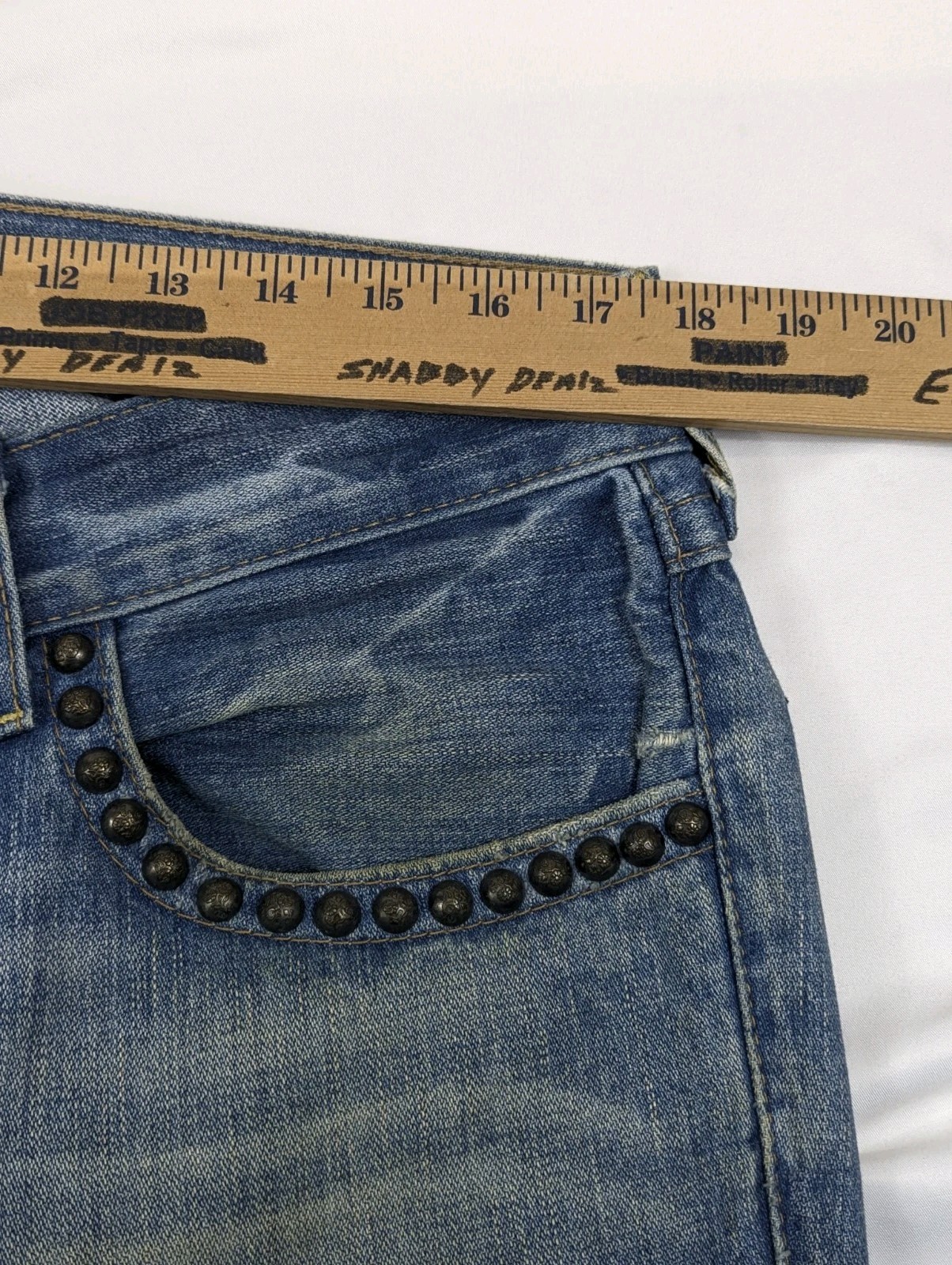 True Religion Billy Studded Distressed Bootcut Jeans Blue Mens 32×32 Made in USA