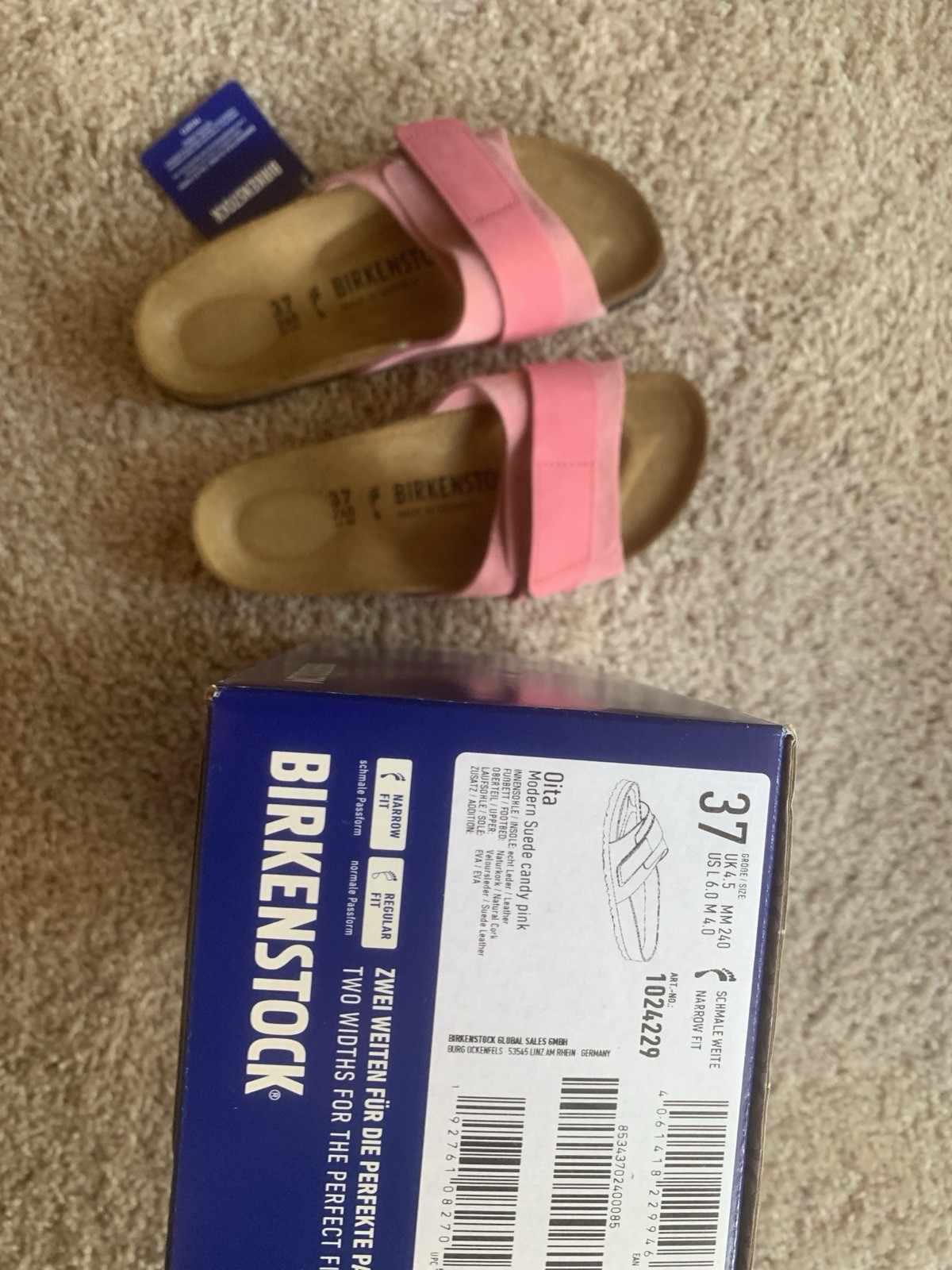 Birkenstock Oita Suede Leather Candy Pink Slide Sandals Adjustable Strap US 6