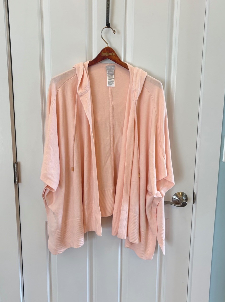 Women’s Chico’s One Size Shawl Hooded Wrap Top Cardigan Light Pink Soft