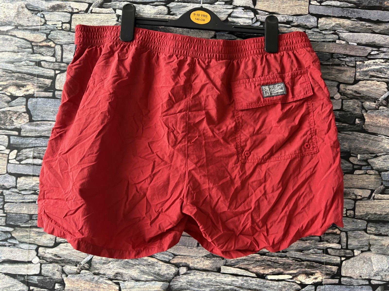 Vintage Polo Ralph Lauren Red Navy Sides Swimming Trunks Swim Shorts Zip Fly