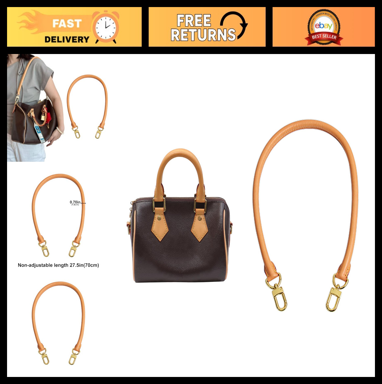 27.5in Vachetta Leather Shoulder Strap Replacement for Speedy 25 30 Handbags
