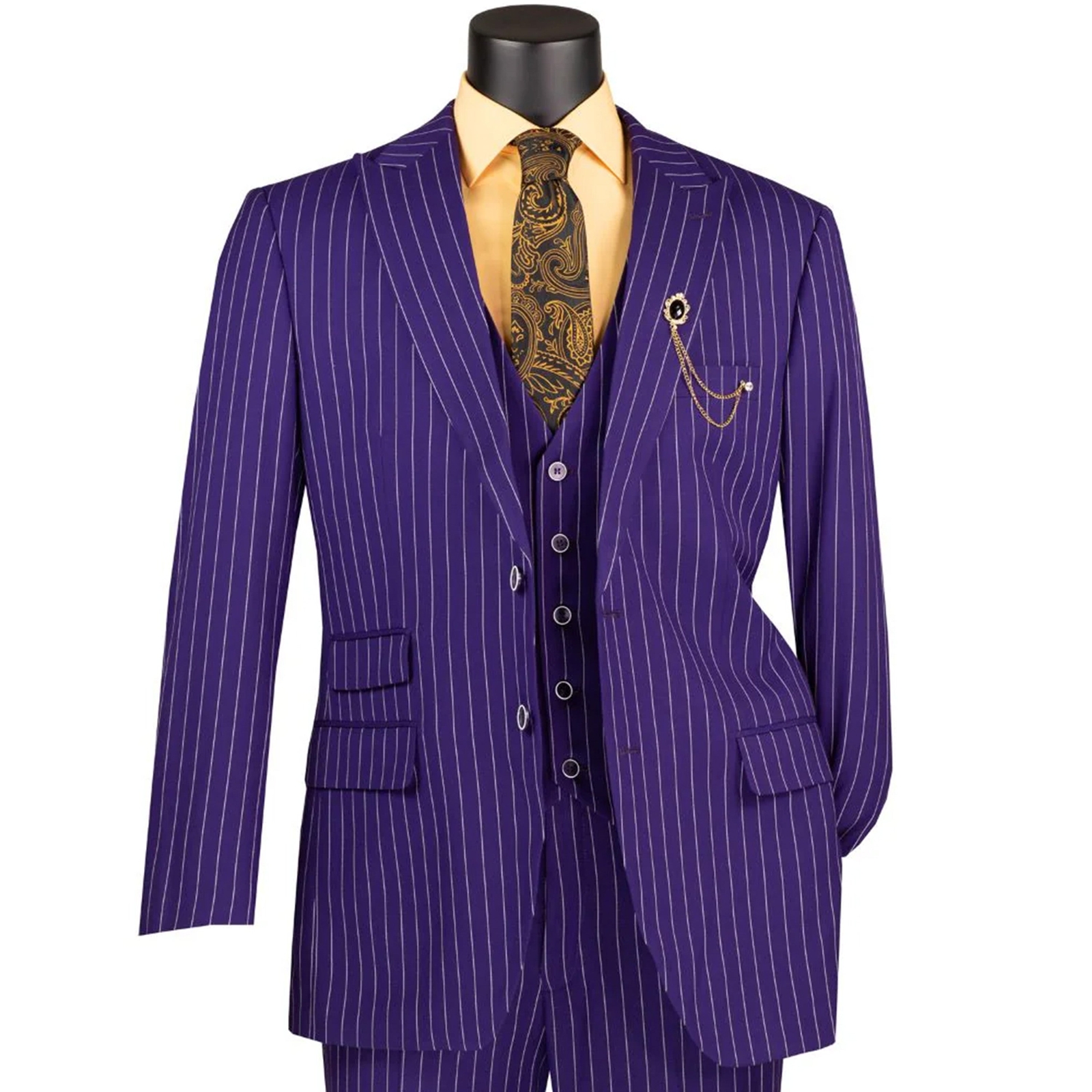 VINCI Men’s Gangster Stripe 3-Piece Suit 38S-62L, 3 Colors, Classic-Fit – NEW