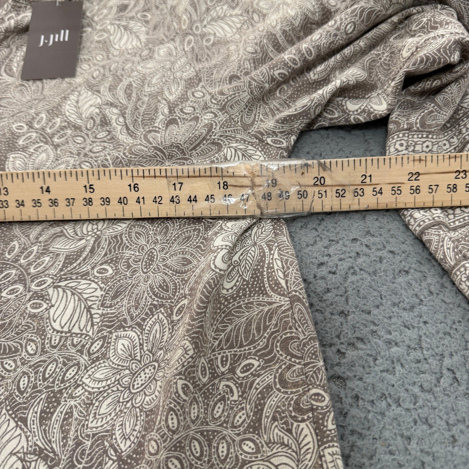 J. Jill Shirt Soft Printed Tunic Taupe Floral Paisley 3/4 Sleeve Small NEW