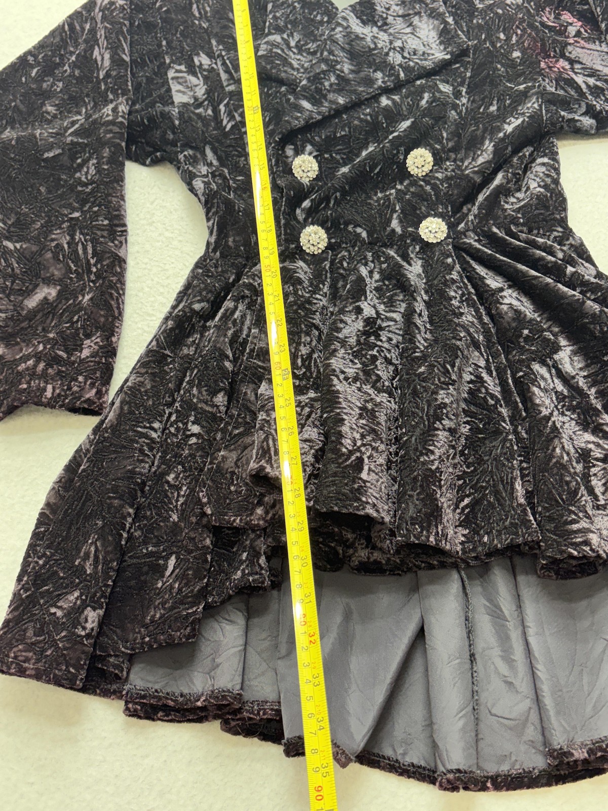 Vintage Holly Sharp Dress Womens Small Black Crushed Velvet Double Breasted 80s
