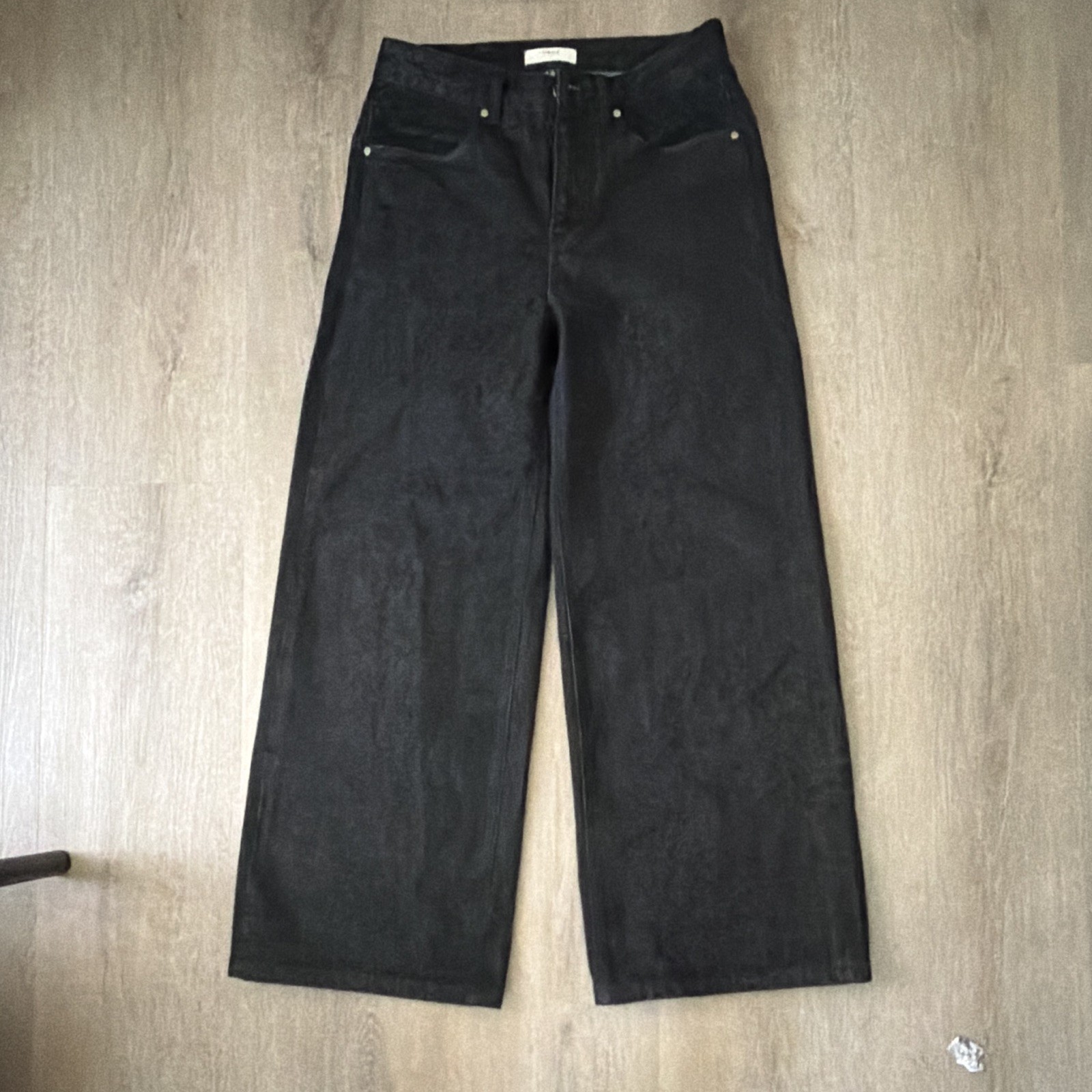 Black Japanese Wide-Leg Selvedge with Button Fly Crocodile Skin Patch