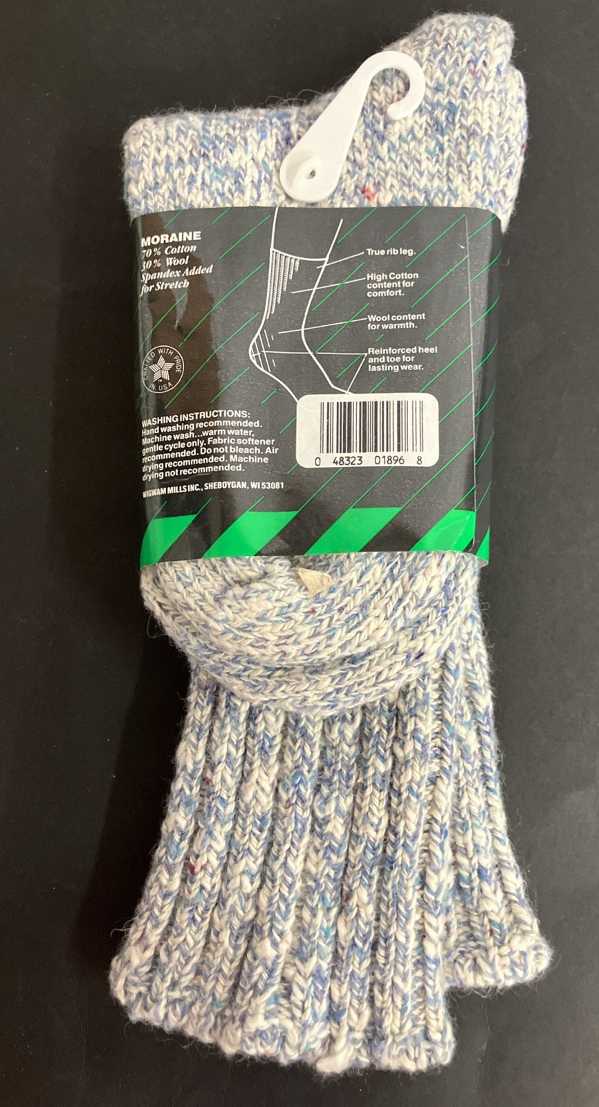 Vintage WigWam Outdoor Moraine Socks Cotton Wool Blend USA Size 9-11 Blue Knit