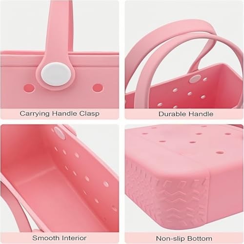 Small Rubber Tote Bag, Lightweight EVA Beach Bag Waterproof Open – PINK