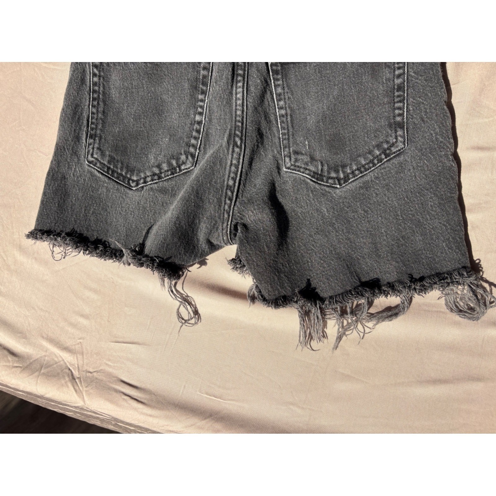 H&M Washed Black High Waisted Distressed Denim Shorts size 4