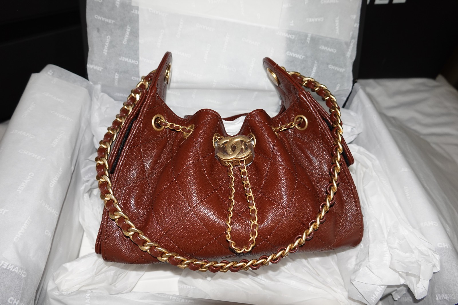 Chanel 25 Mini Dark Burgandy Cavier Gold hardware, Receipt, Orginal Box, dustbag