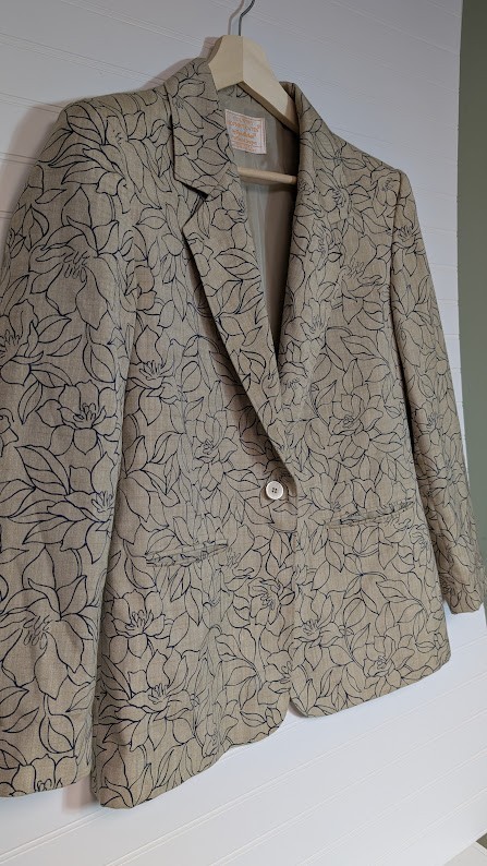 Vtg Pendleton Country Sophisticates Beige Floral Silk Blend Blazer Size 8