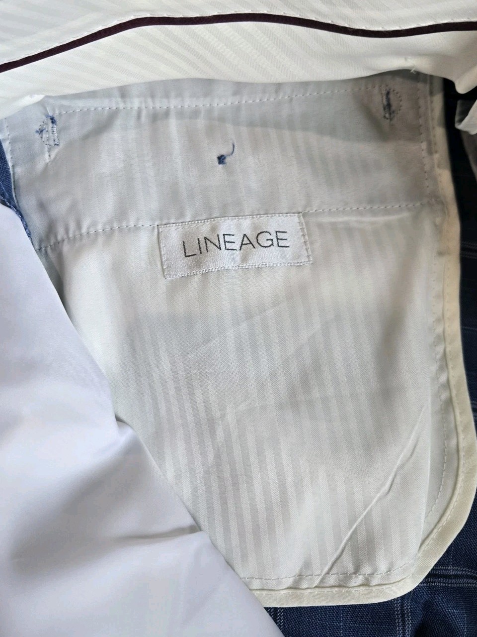 Lineage Performance Stretch Fabric Blue Windowpane 2pc Suit Mens 50R Pants W44