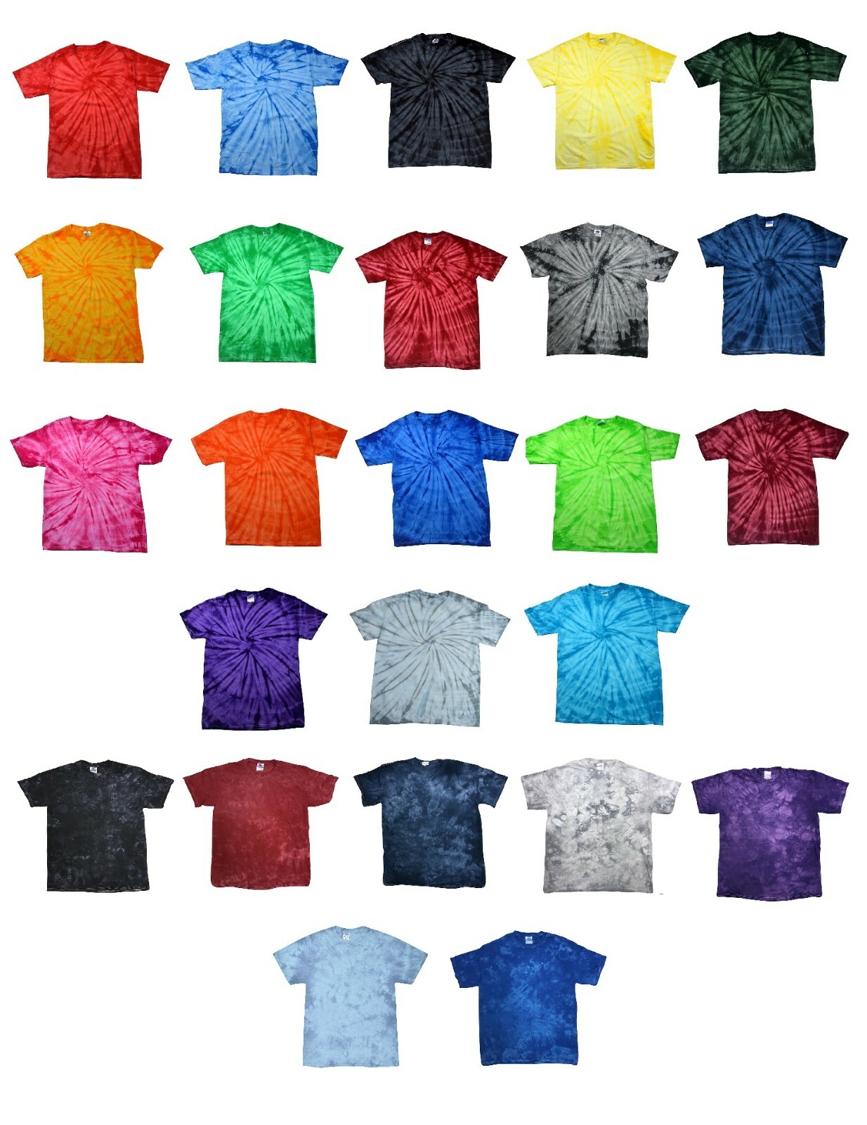 Tie Dye T-Shirts Plain Colors Kids and Adult Colortone 100% Cotton