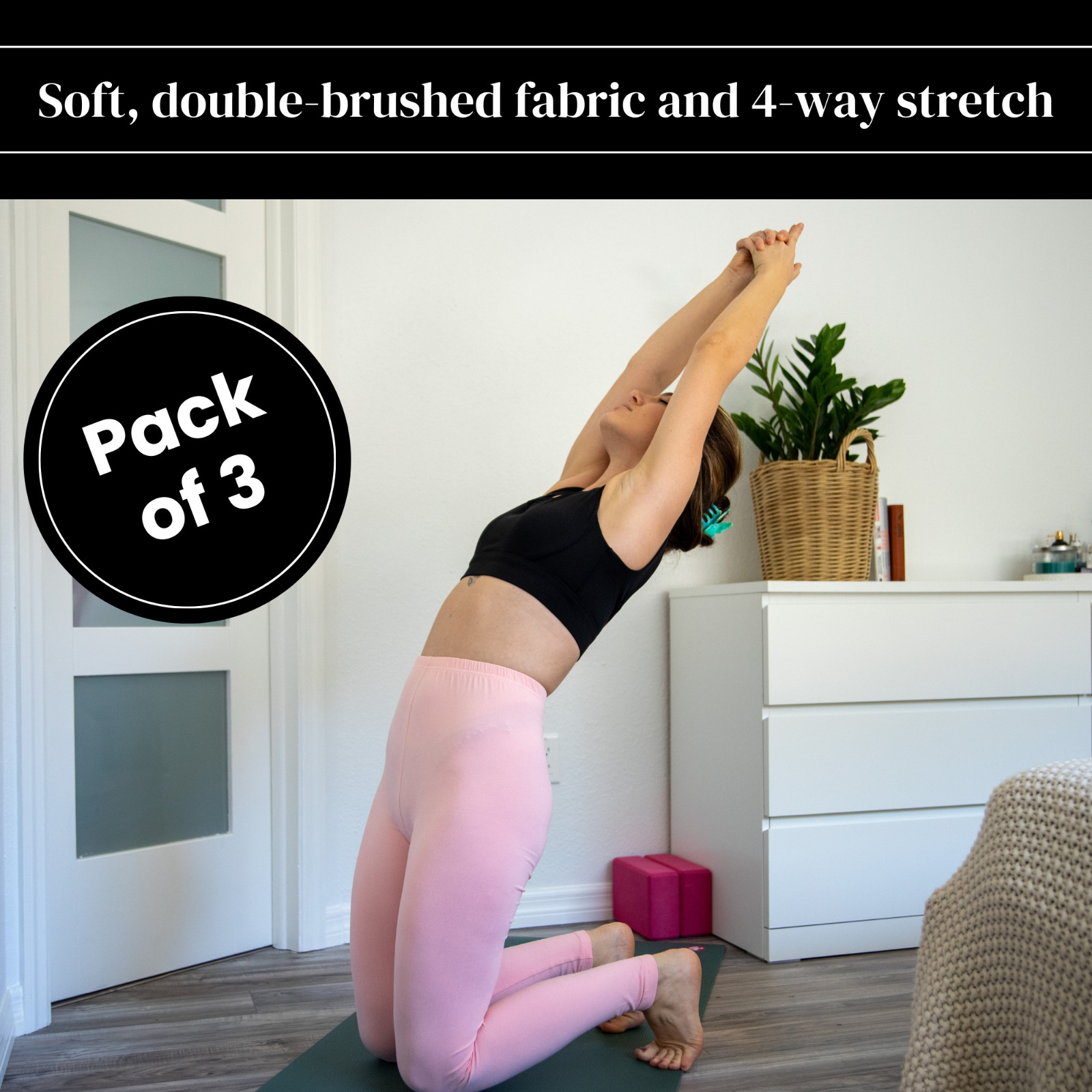 [3 Pack] Leggings for Women Athletic Yoga Casual Lounge Pants Buttery Soft Feel