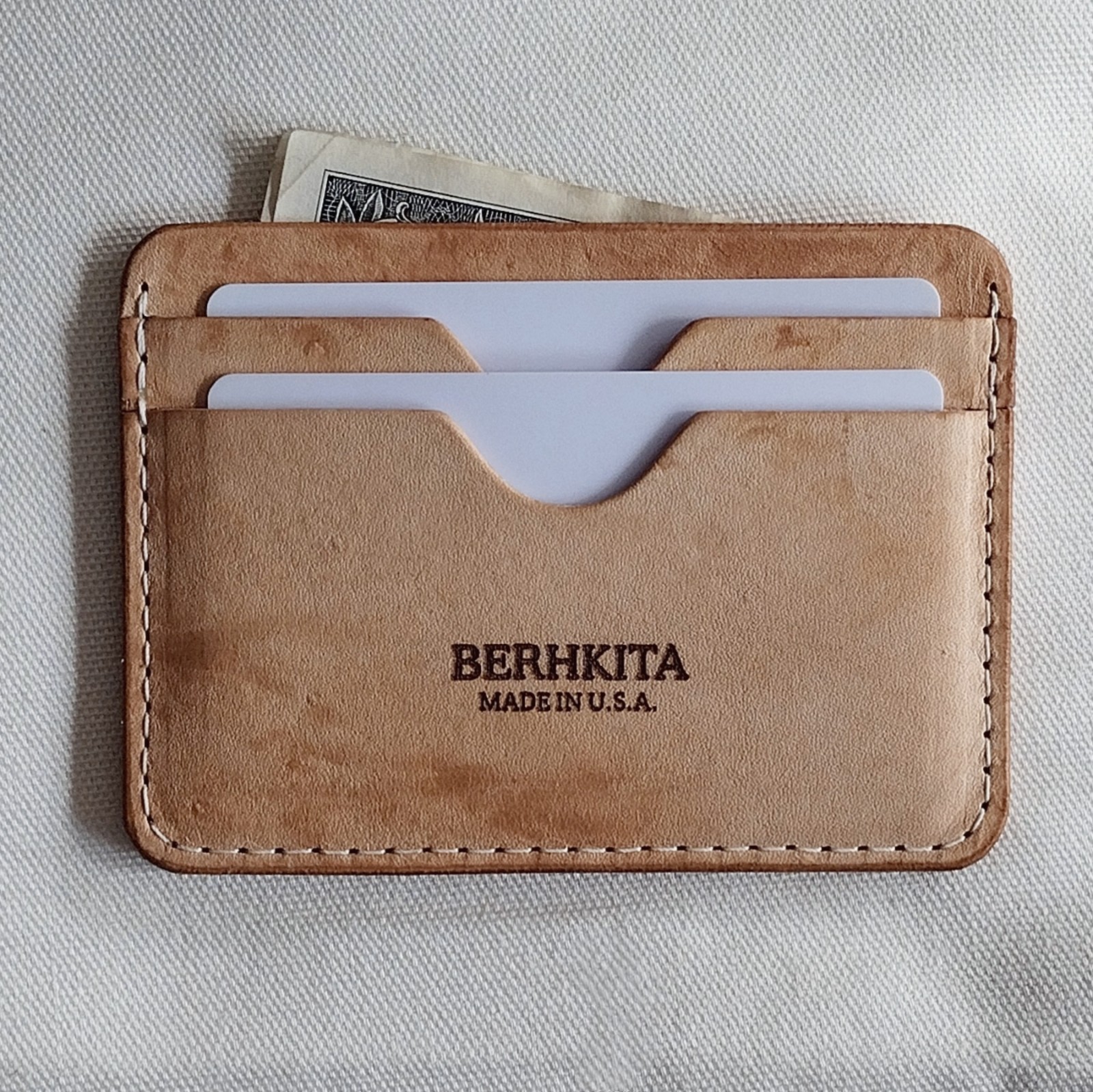 handmade natural veg tan real leather card holder 3 pocket infused with wax