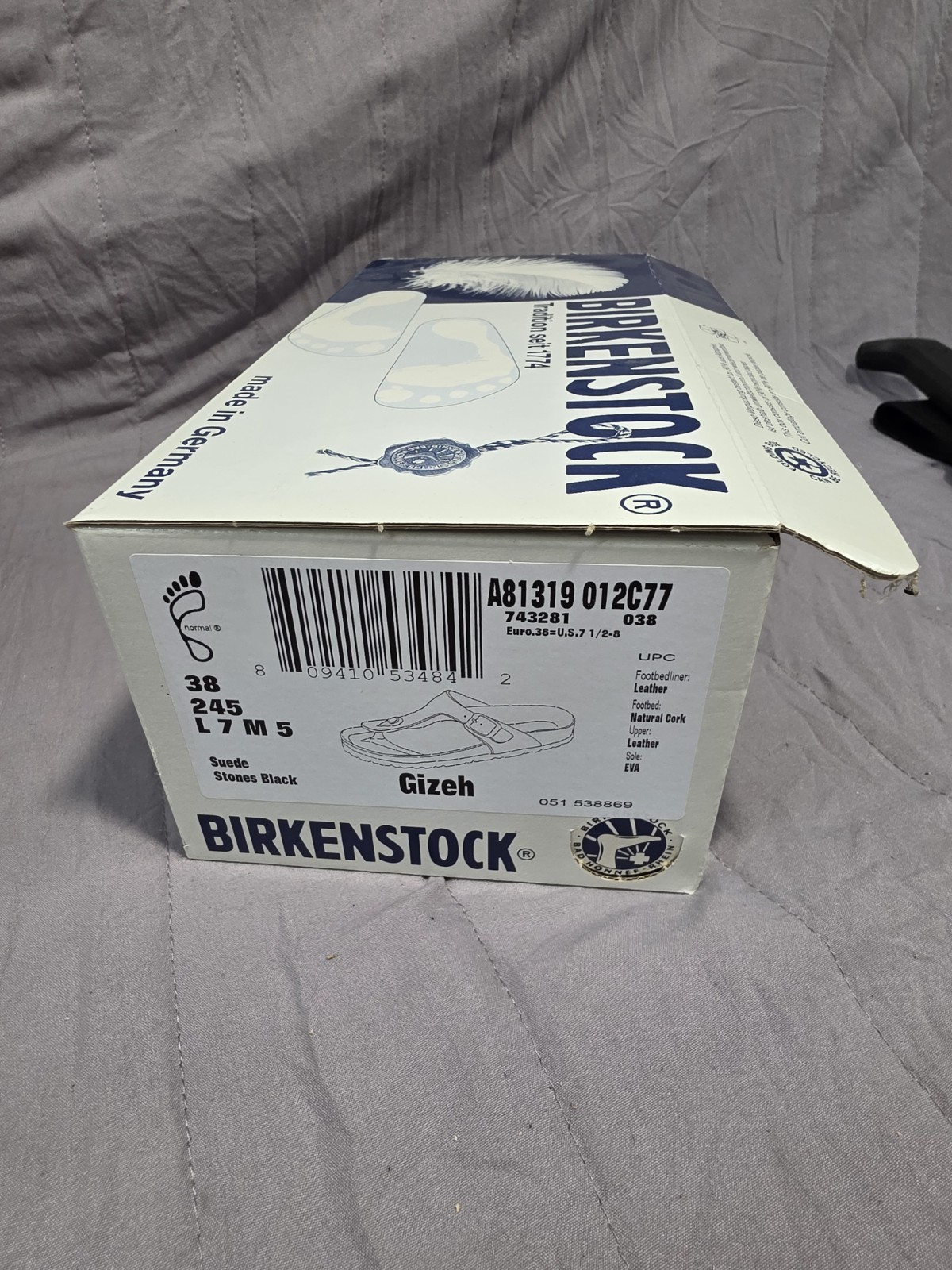 Birkenstock Gizeh Black Suede Thong Sandals Men US 7.5 EU 38 Cork