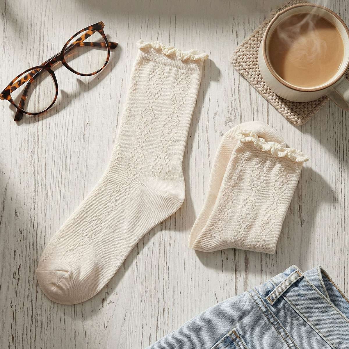 Women Non Slip Hosiery Short Ankle Socks Low Cut Socks Cotton Ruffled Breathable