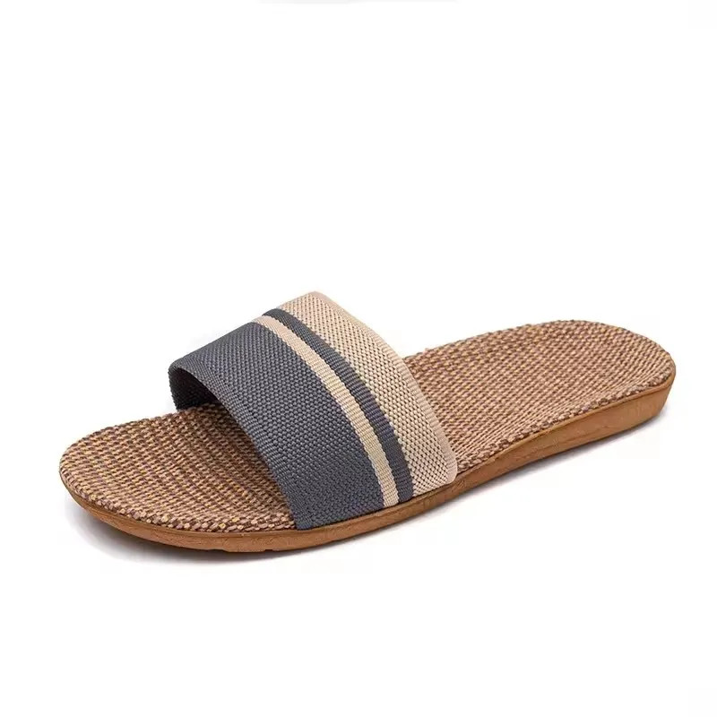 Summer Linen Slippers Non-Slip Breathable Shoes Universal Open-Toe Home Sandals