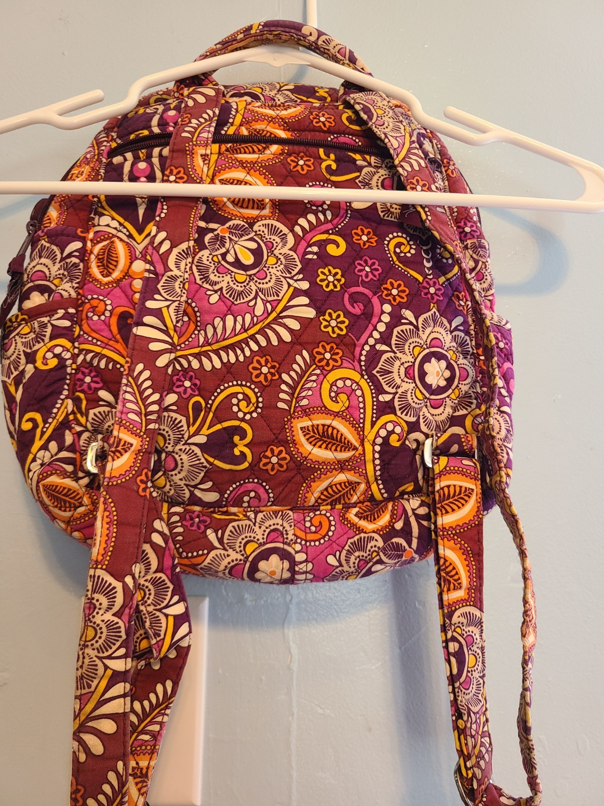 Vera Bradley Paisley Backpack Purple Orange Pink Zip Adjustable Straps Pockets