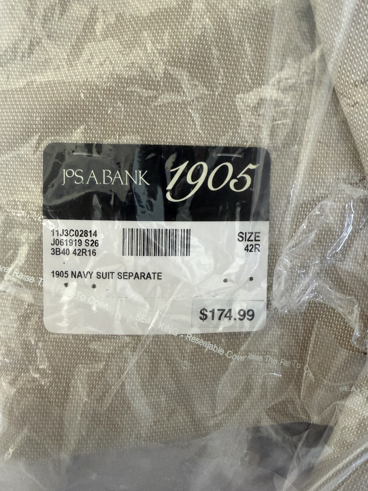 Jos. A. Bank 1905 Tan Solid 2-Piece Suit 42R Notch Lapel, 33W