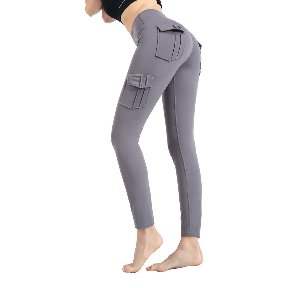 Womens High Waist Cargo Yoga Leggings with 4 Pockets Tummy Control Workout Pants