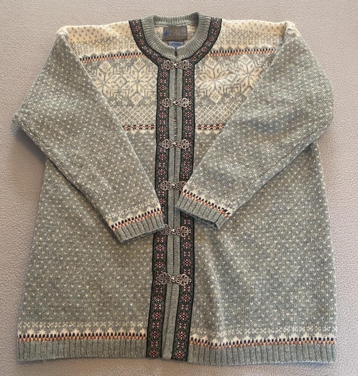 SQAW VALLEY CARDIGAN SZ SMALL WOMENS 100% WOOL FAIRISLE VINTAGE MUST SEE DETAILS