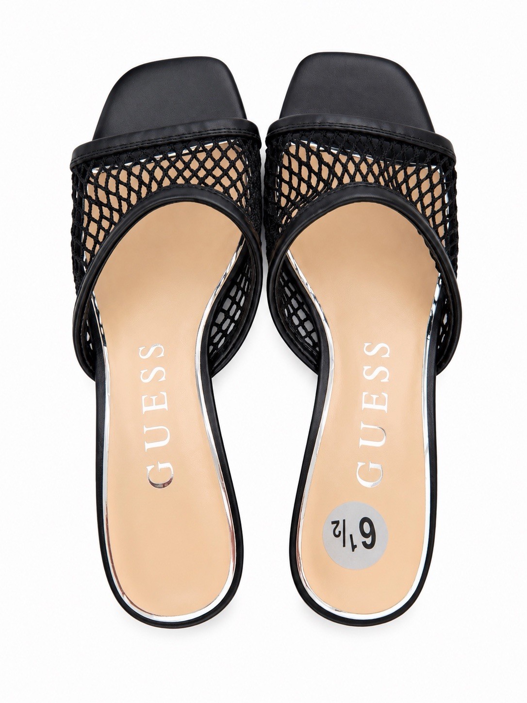 GUESS Women’s Black Mesh Open Toe Slip-On Mule Heels Synthetic Upper 6.5