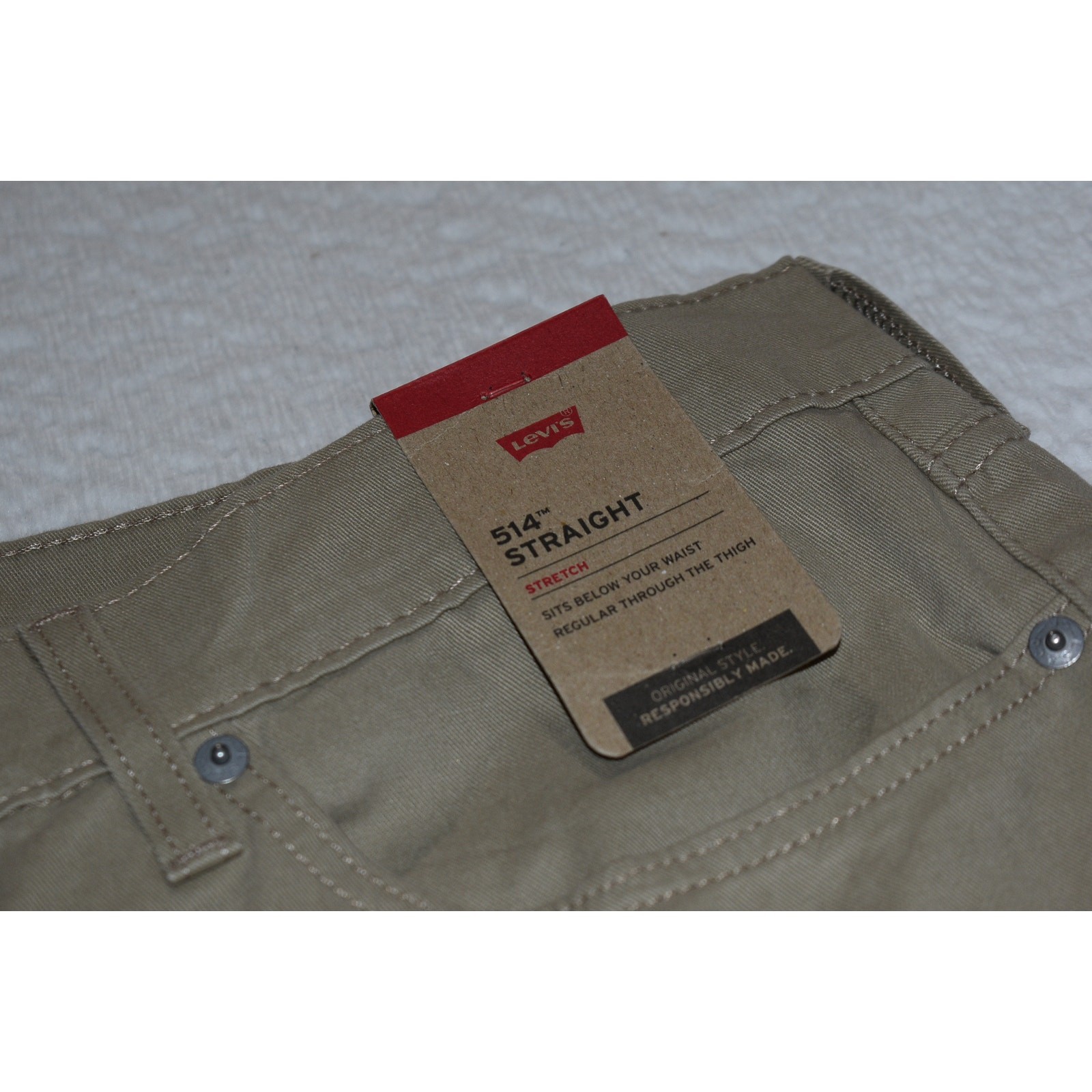 Levis 514 Pants Mens Size 40 x 30 Straight Stretch Tan Cotton 5 Pocket NEW