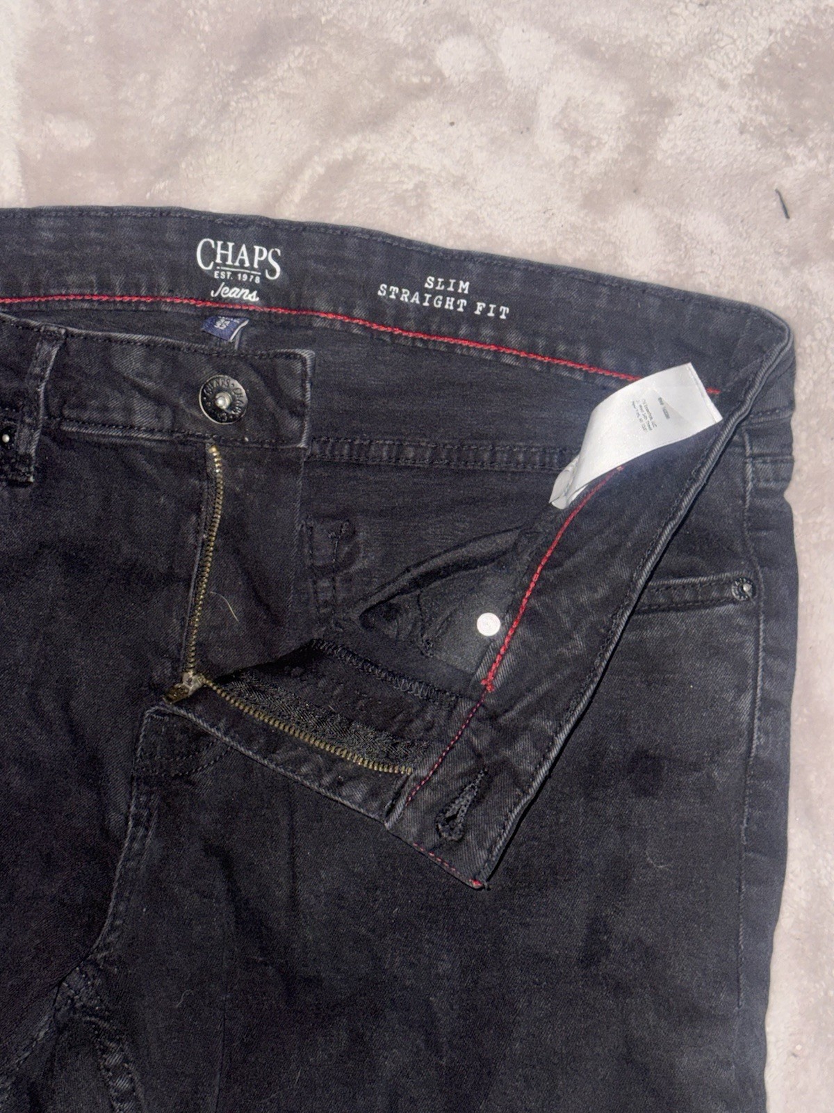 Chaps Men’s Black Slim Fit Straight Leg Denim Jeans Dark Wash Zip Fly