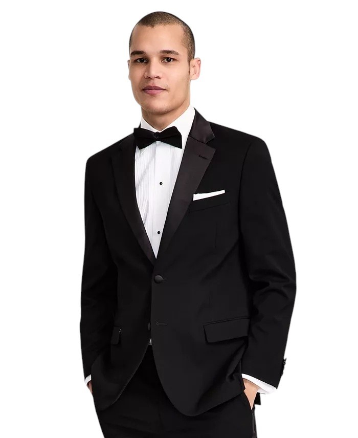 Nautica Mens Modern fit 2 Piece Tuxedo Suit 46 R / 41 Waist Black Solid Stretch
