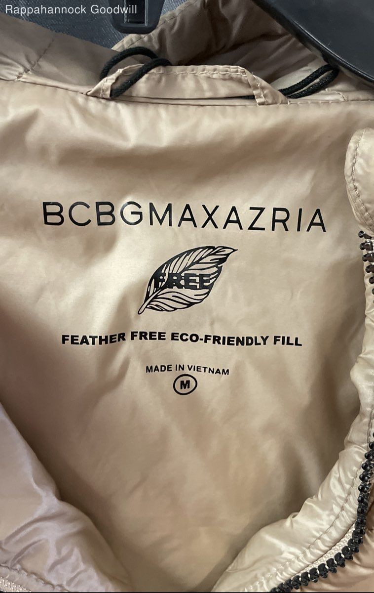 BCBGMAXAZRIA Women’s Tan Quilted Puffer Jacket Hooded Eco-Friendly Fill Sz M