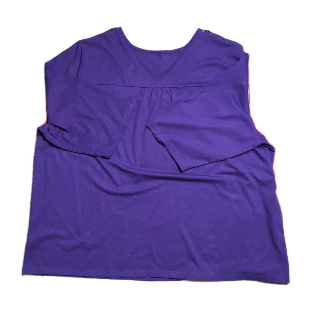 LIz and Me Cotton Shirt Womens 3X Cotton Top V Neck Purple Short Sleeve Boho B2