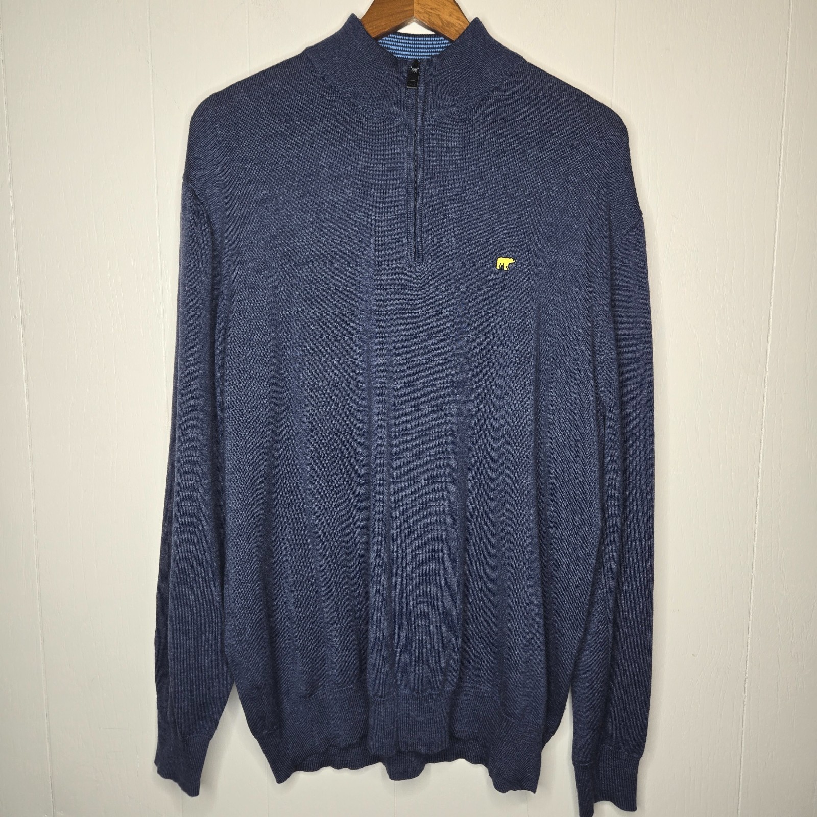 Jack Nicklaus Sweater XL Navy Blue 1/4 Zip Mock Neck Pullover Bear Logo Golf