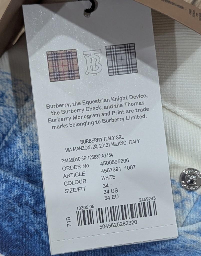 $1550 Mens BURBERRY Mermaid Tail Printed Straight Leg Denim Jeans White 34