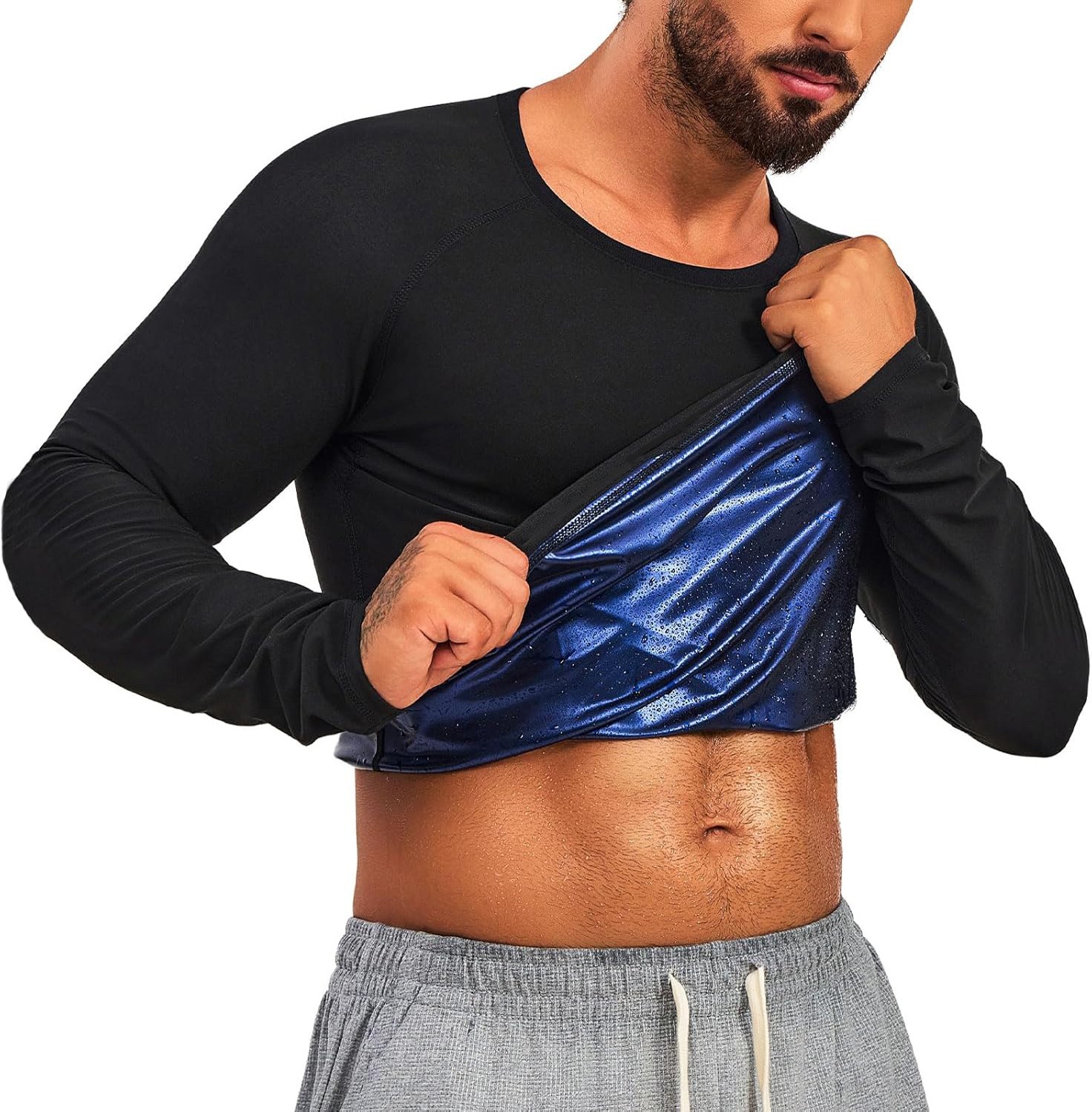 Men Sauna Suits Shirt Waist Trainer Workout Gym Sweat Enhancer Long Sleeve Tank