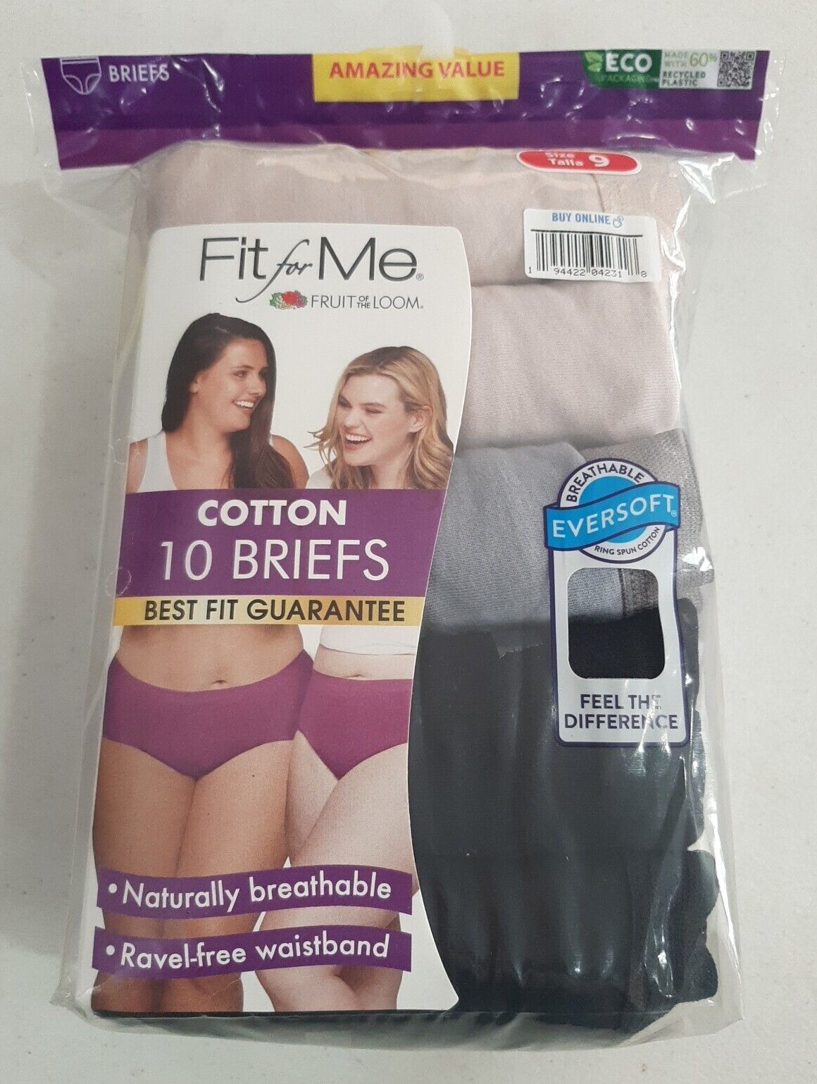 Fruit of the Loom Fit for Me Women’s 10 Pack Cotton Briefs Sizes 9,10,11 NEW