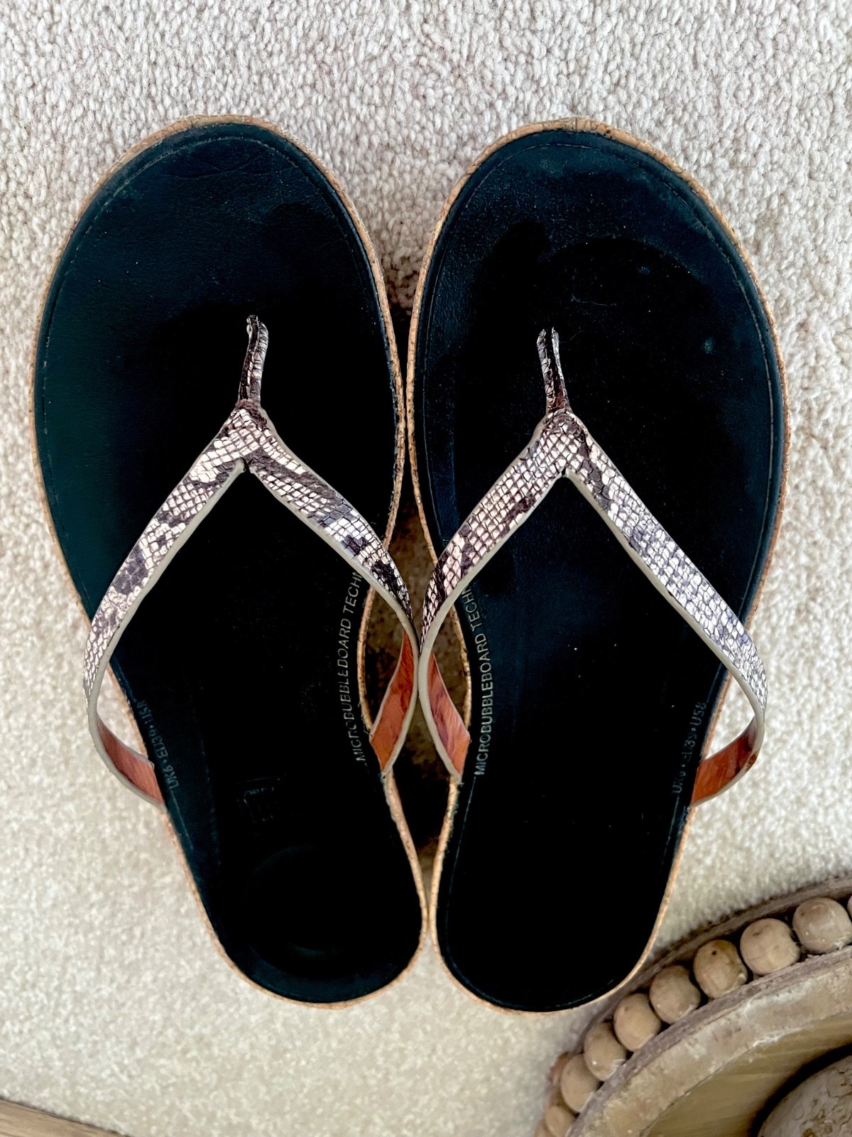 FITFLOP Linny Cork Snakeskin Leather Wedge Sandals Size 8