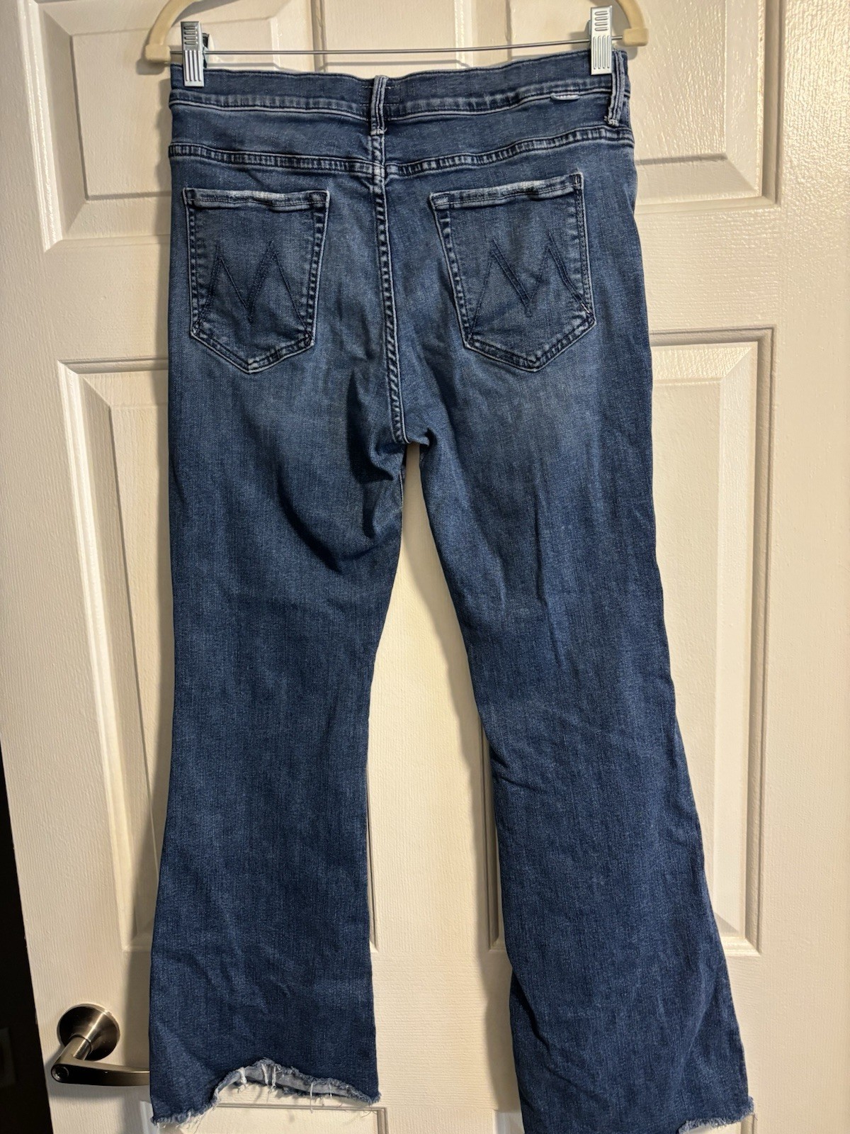 MOTHER Women’s Blue Medium Wash Denim Flared Jeans Frayed Hem Measures as a 31