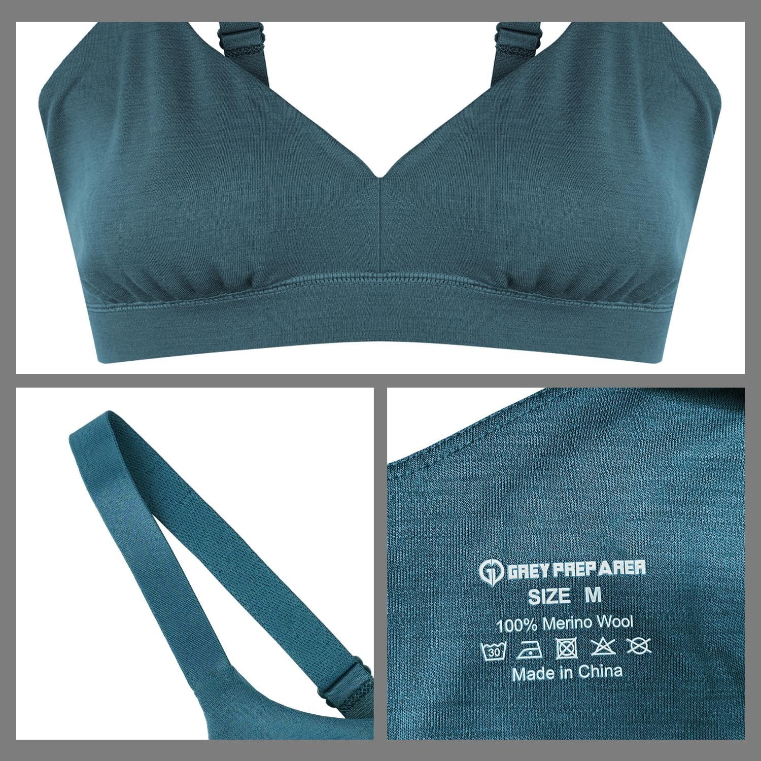 gyprprer Medium 100% Merino Wool Women’S Wireless Triangle Bra，Merino-Wrapped El