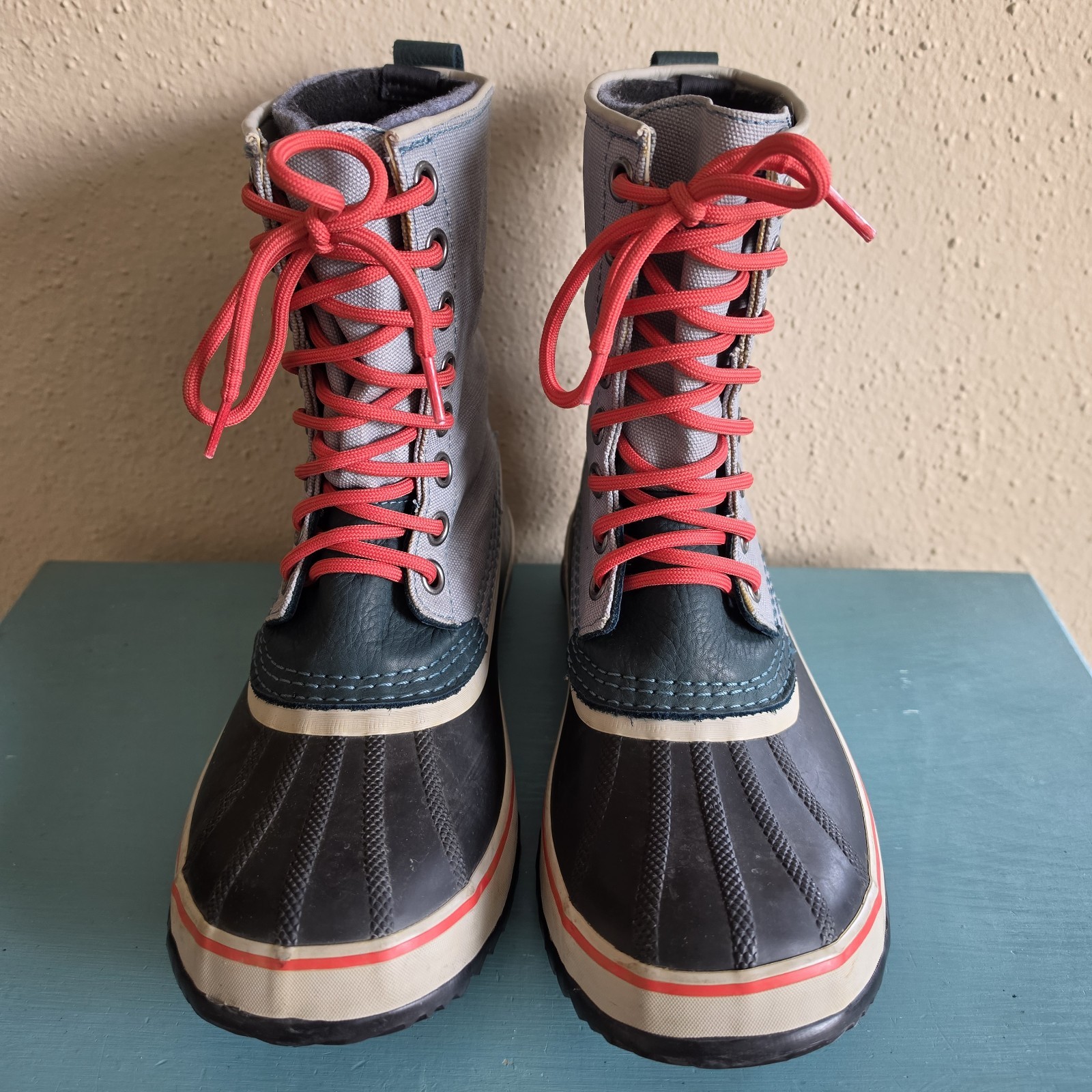 Sorel Premium Canvas Waterproof Boot Womens 9 Stone Blue NL1717-938 Lined Snow