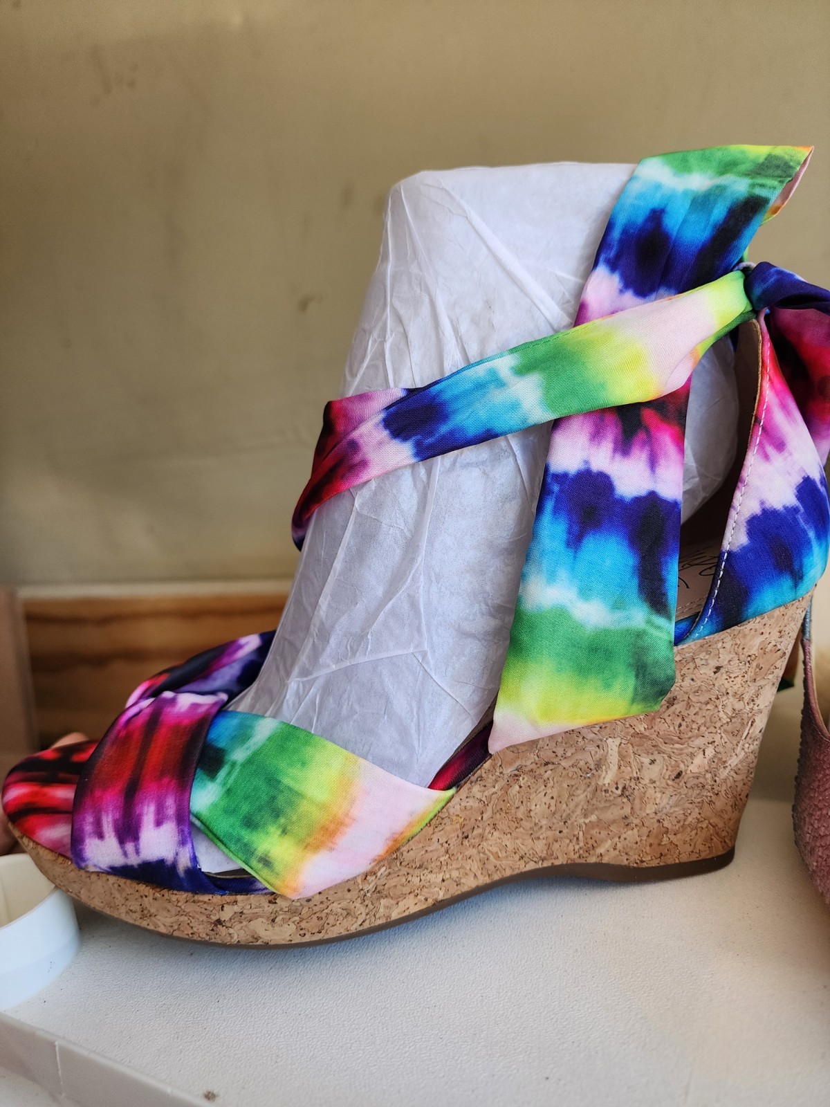 Impo Tie Dye Cork Wedge Sandals Ankle Tie Strap Open Toe US 9 M